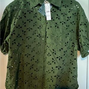 J. Crew Green Spring Garden Eyelet Top